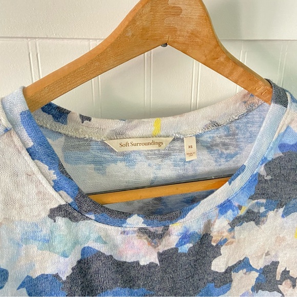 Soft Surroundings Summer Sweater XS S 3/4 Sleeve Floral Watercolor Asymmetric - Picture 4 of 11